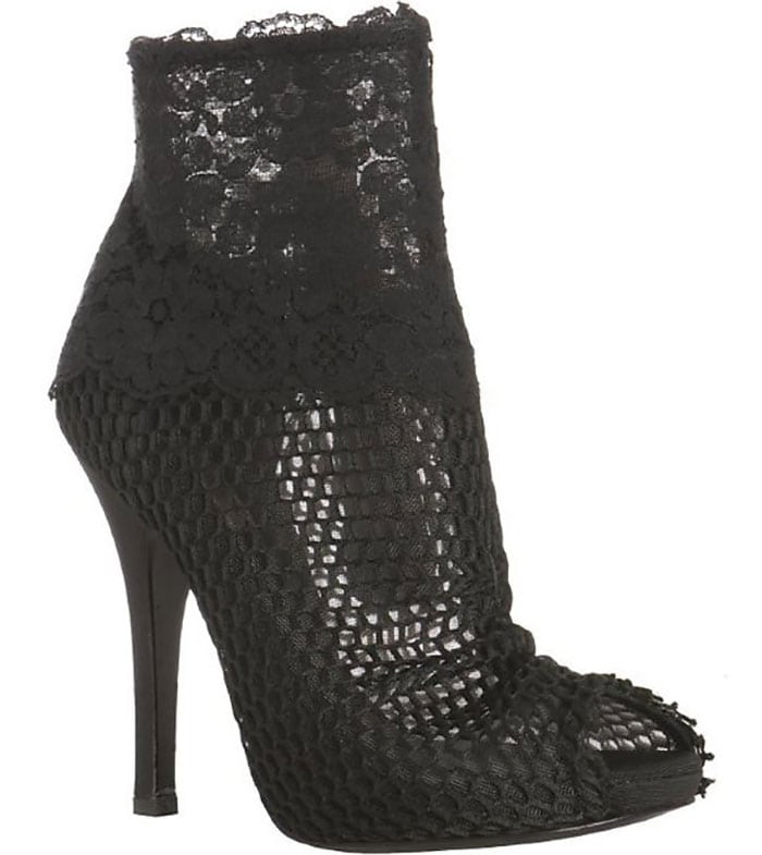 Dolce Gabbana Black Mesh and Floral Lace Peep-Toe Booties
