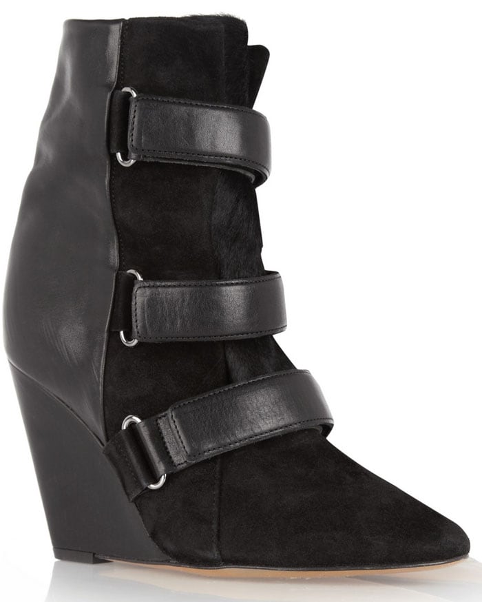 Isabel Marant Scarlet Leather Suede and Calf Hair Wedge Boots