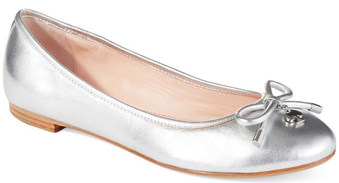 Kate Spade’s Willa metallic leather ballet flat delivers a timeless, softly reflective finish with a delicate bow detail for effortless everyday polish