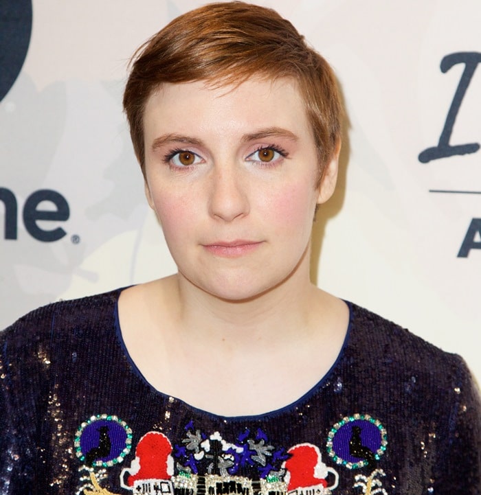 Lena Dunham’s cropped pixie haircut and soft pink makeup complemented the ornate detailing of her sequined Mary Katrantzou dress at Variety’s Power of Women New York event