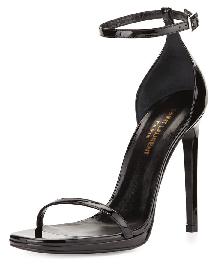Saint Laurent Patent Ankle-Wrap Sandal in Black