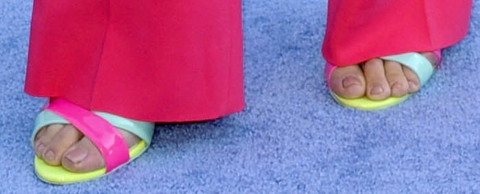 Scarlett Johansson showing off her feet in Sophia Webster Nicole Pineapple sandals