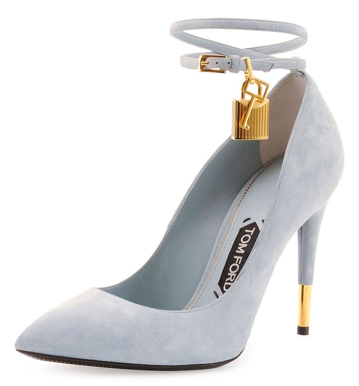 Tom Ford Suede Ankle-Lock Pump in Cloud Blue