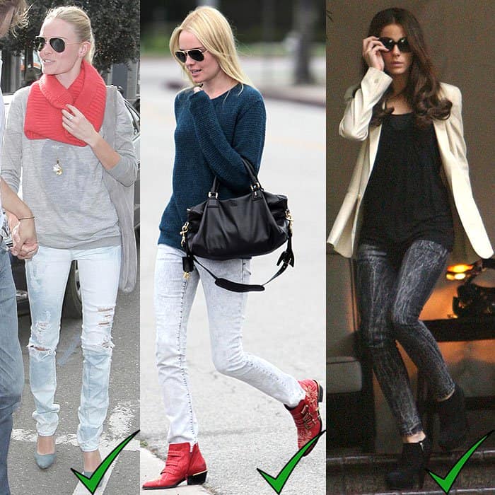 Kate Bosworth and Kate Beckinsale update acid wash jeans with their own chic interpretations, proving the versatility of this denim trend