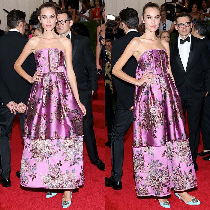 Alexa Chung skipped towering heels at the Met Gala, grounding her Erdem embroidered gown with jeweled Manolo Blahnik flats that subtly defied red-carpet convention