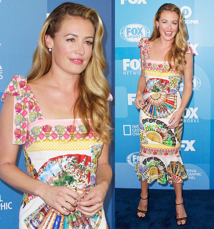 Cat Deeley in a Dolce Gabbana fan-print dress at the Fox 2015 Upfront Presentation