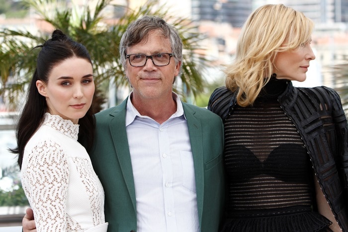 Rooney Mara and Cate Blanchett posed with Carol director Todd Haynes at the Cannes photocall