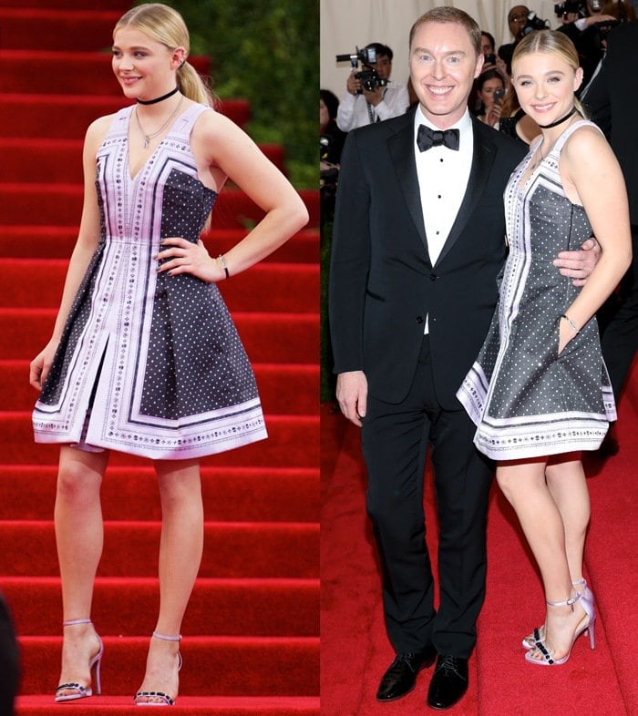 Chloë Grace Moretz flashed her legs in a short sleeveless Coach dress
