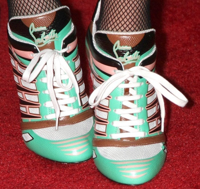 Gwen Stefani's sneaker-style pump in color-block kid/calf leather with mesh panels and lining