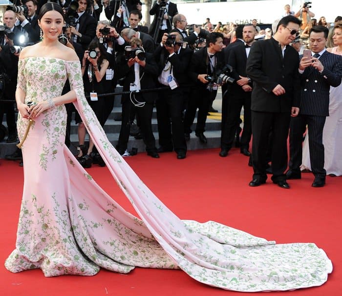 Fan Bingbing exuded elegance in a beautiful Ralph  Russo Couture gown on the red carpet at the opening ceremony and premiere of Standing Tall during the 2015 Cannes Film Festival