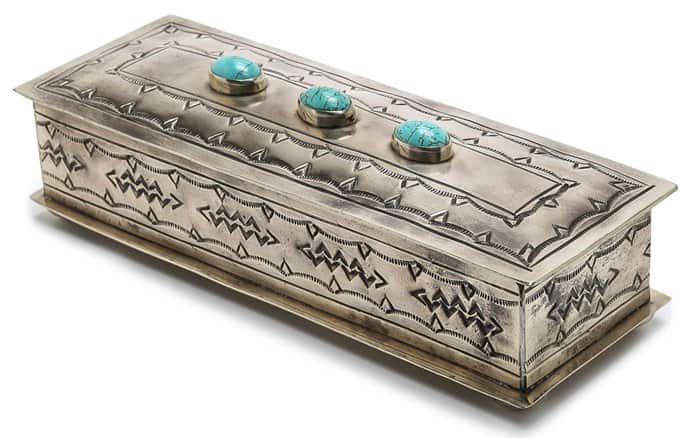 Gift Boutique Stamped Eyeglass Box in Silver/Turquoise