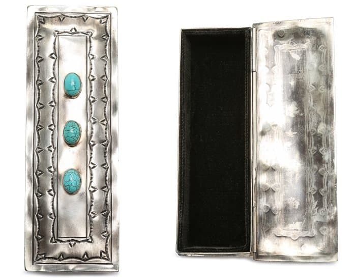 Gift Boutique Stamped Eyeglass Box in Silver/Turquoise