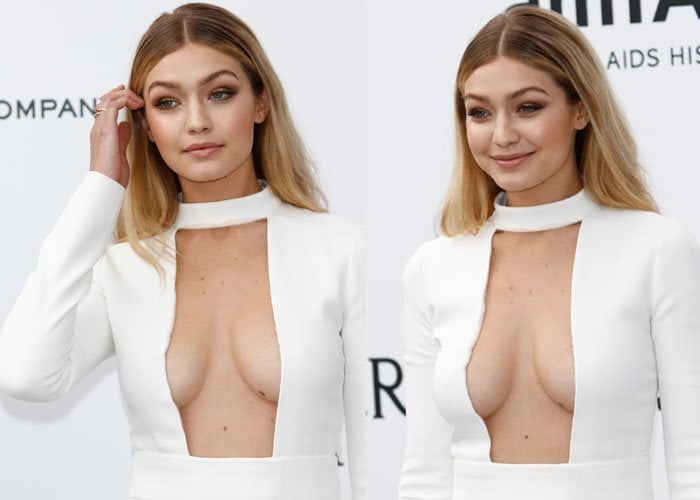 The close-up captures how the dress’s sculptural plunge contrasts with her soft makeup, creating an elegant yet high-impact finish