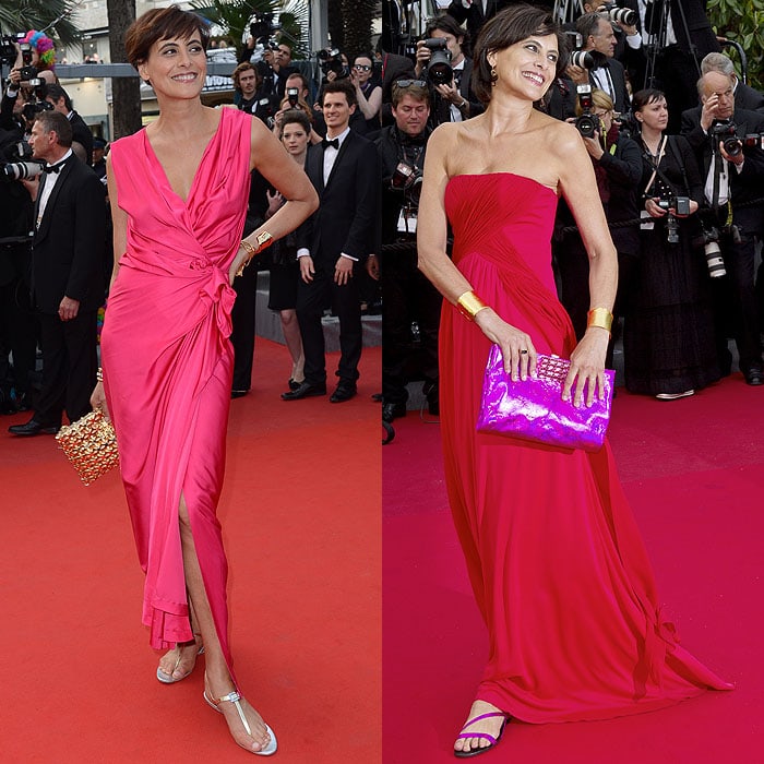 Inès de La Fressange effortlessly championed flats at Cannes, styling vibrant pink gowns with flat sandals across multiple festival appearances to reinforce her signature heel-free elegance