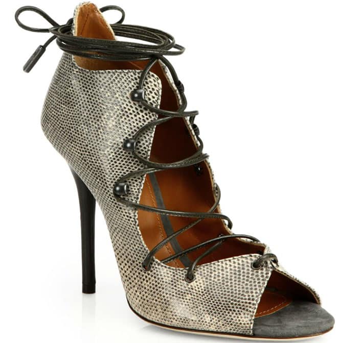 Malone Souliers Savannah Lizard Lace-Up Ankle Sandals