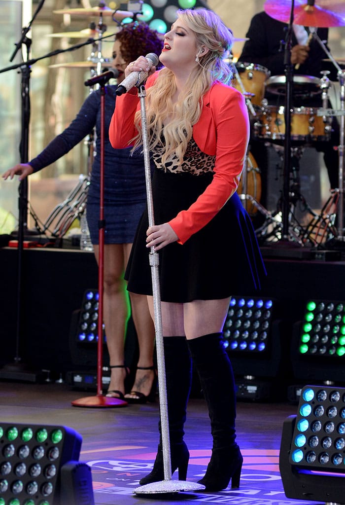 Meghan Trainor rocked pull-on over-the-knee boots