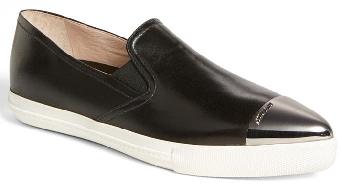 Miu Miu Black Metal Cap Toe Skate Sneaker