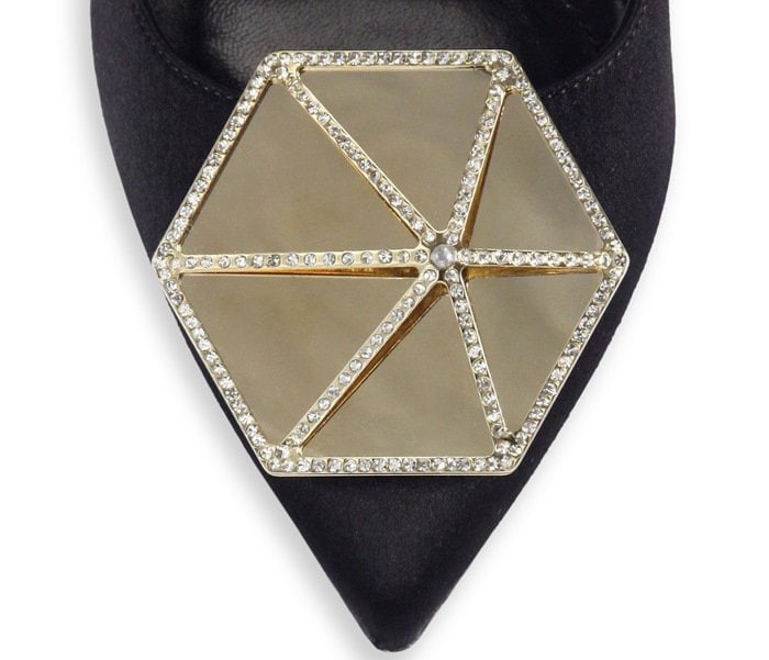 Black Manolo Blahnik Metal Jewel-Embellished Suede Pumps