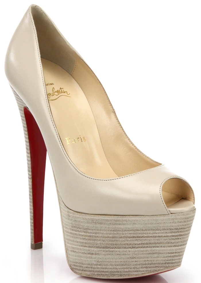 Christian Louboutin Beige Jamie Kid Peep-Toe Platform Pumps