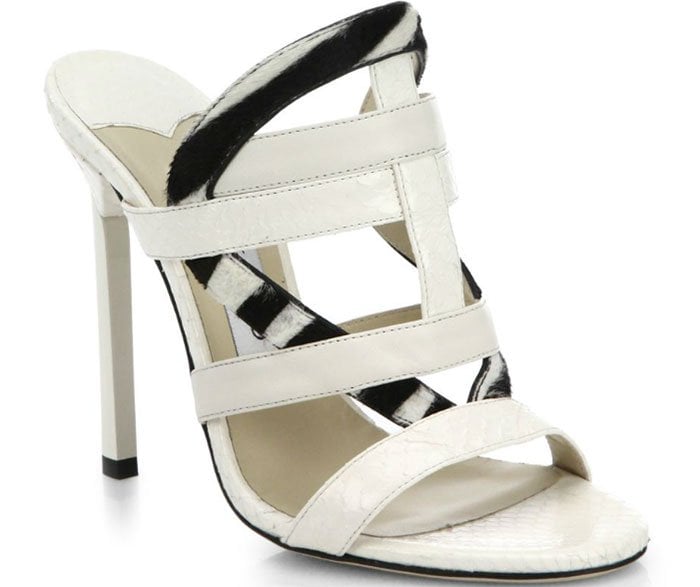 Jimmy Choo "Vanisa" Leather Calf-Hair Strappy Mules