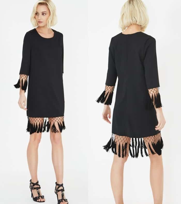 Lindsay Lohan x Lavish Alice Black Tassel Hem Shift Dress