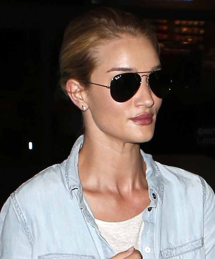 Rosie Huntington Whiteley's light denim button-down shirt