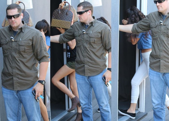 Taylor Swift and Selena Gomez trying to hide from the photographers