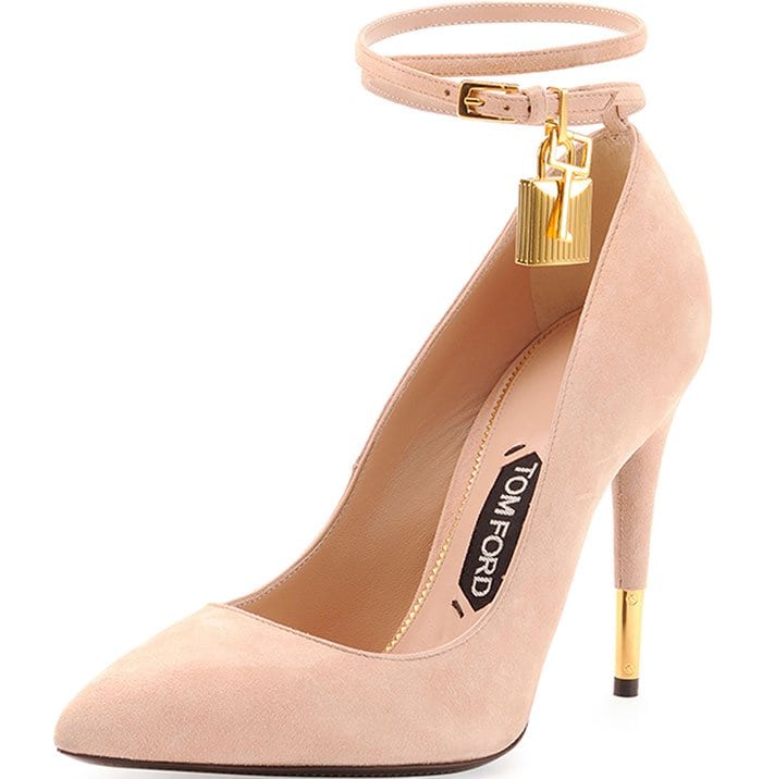 Tom Ford Suede Ankle-Lock Pumps in Wild Rose
