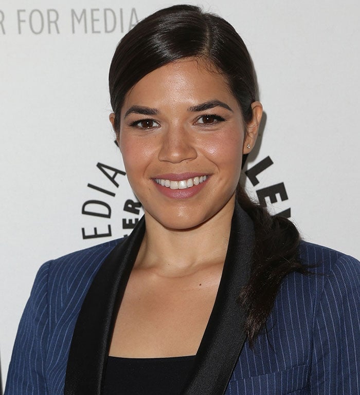 America Ferrera kept her beauty look understated with a sleek side-swept ponytail and natural makeup at The Next MacGyver live pitch event in Beverly Hills