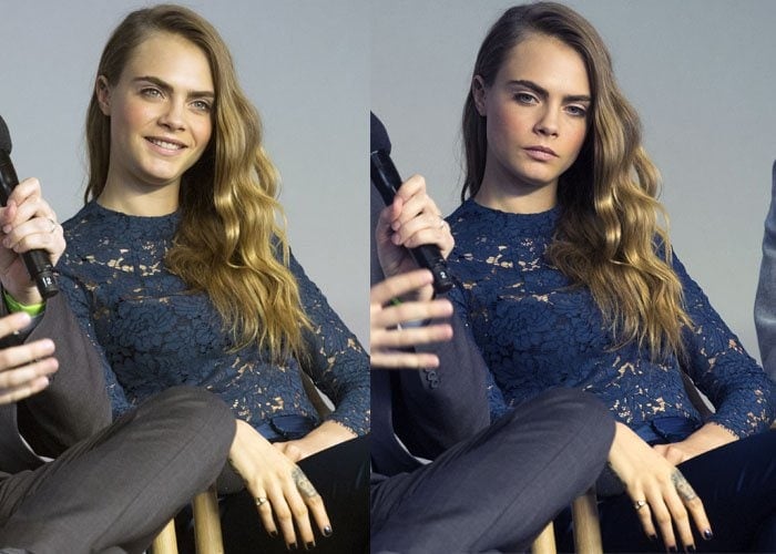 Cara Delevingne shows off her long wavy hair as she smiles at a QA session in New York