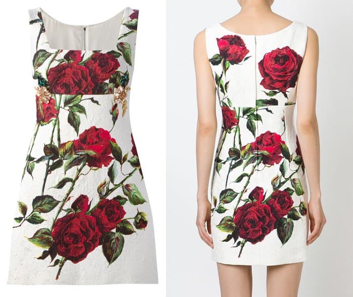 Dolce Gabbana Rose Print Brocade Dress