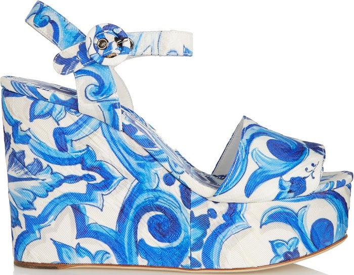 Dolce Gabbana Printed Faille Wedge Sandals