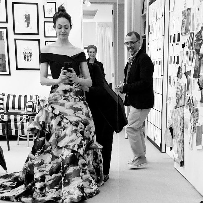 Emmy Rossum being watched over by her "fashion fairy godmother" Carolina Herrera as she fits her dress
