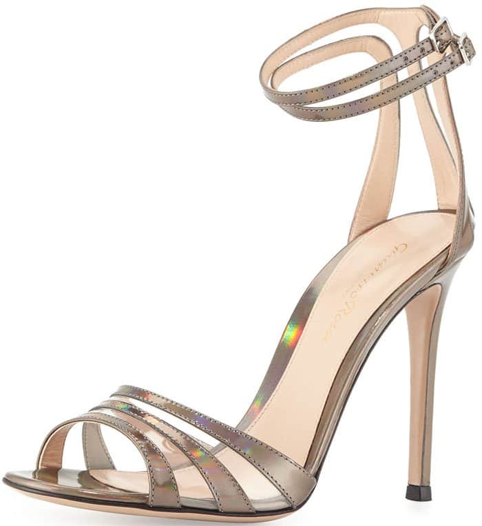 Gianvito Rossi Mirrored Ankle-Wrap Sandal in Silver