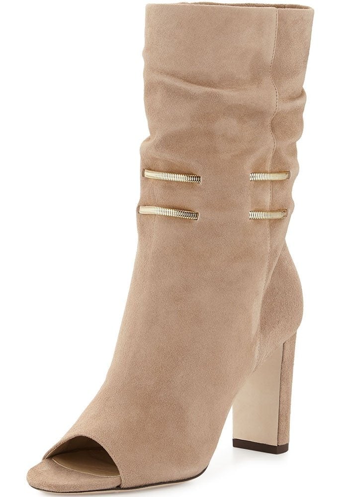 Jimmy Choo Mysen Suede Peep-Toe Boot in Nude