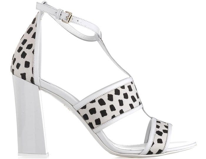The Max Mara “Baleari” sandals combined graphic black-and-white prints with sturdy block heels that reflected mid-2010s footwear trends