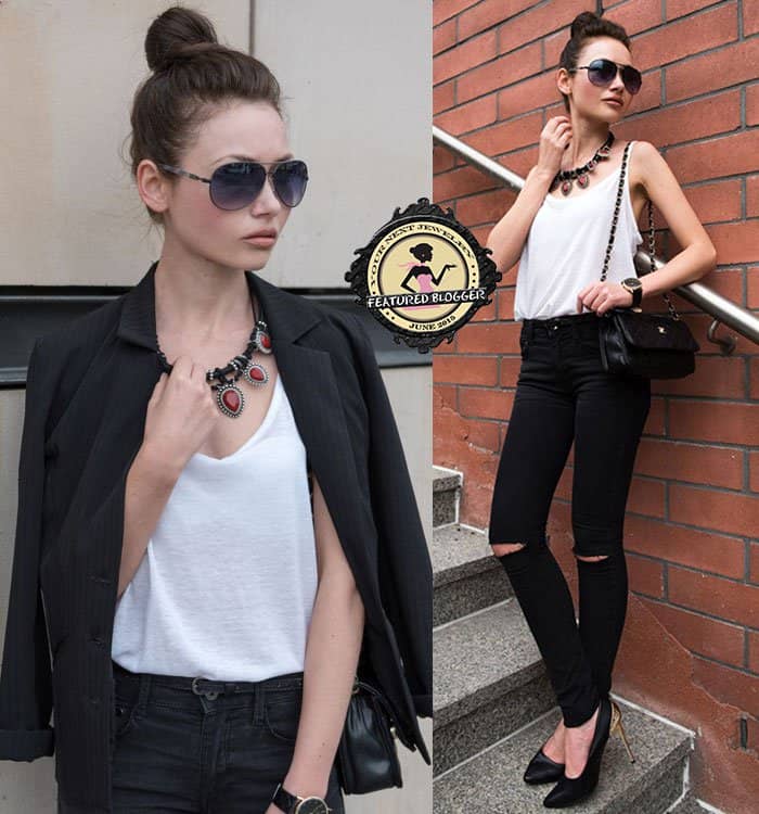 Porcelanna styled a white tank top with black ripped jeans
