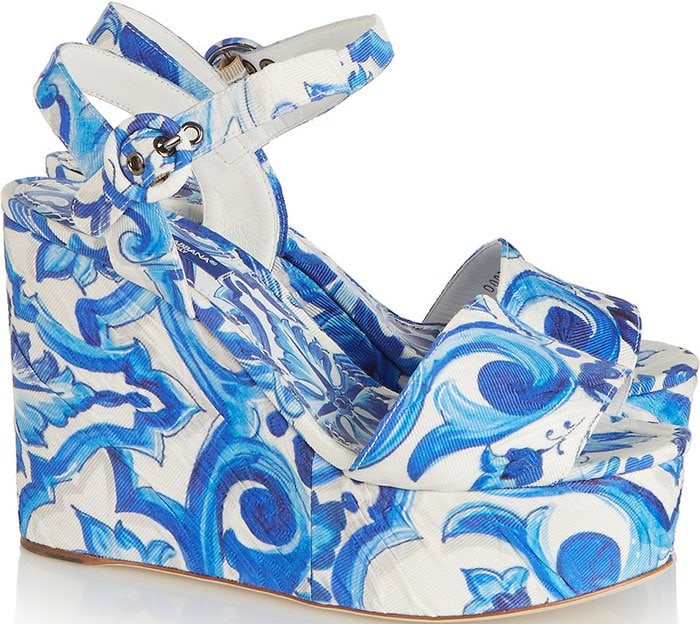 Dolce Gabbana Printed Faille Wedge Sandals
