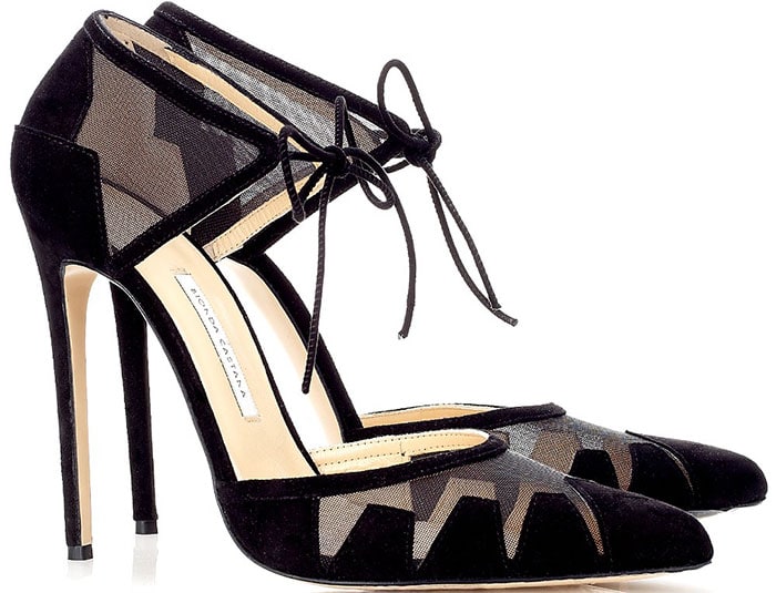 Bionda Castana Lana Mesh Ankle Tie Pumps Black