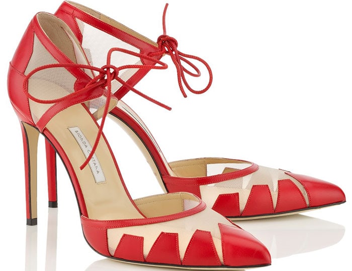 Bionda Castana Lana Mesh Ankle Tie Pumps Red