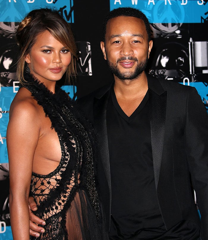 Chrissy Teigen and husband John Legend at the 2015 MTV Video Music Awards held at Microsoft Theater in Los Angeles on August 30, 2015