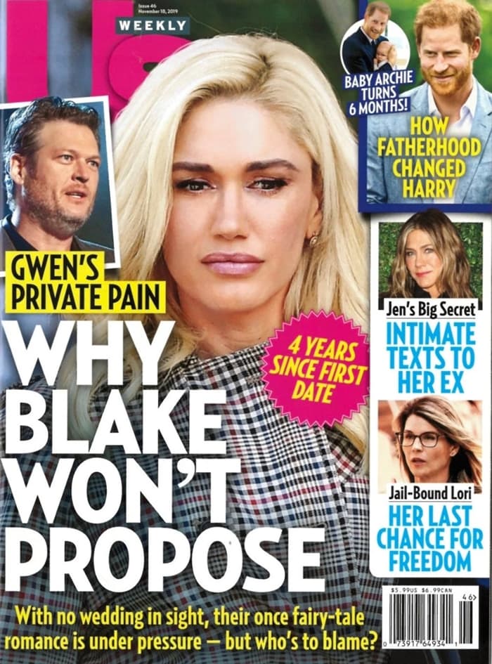 Us Weekly ran the following headline on the cover of their print publication: Why Blake Won’t Propose