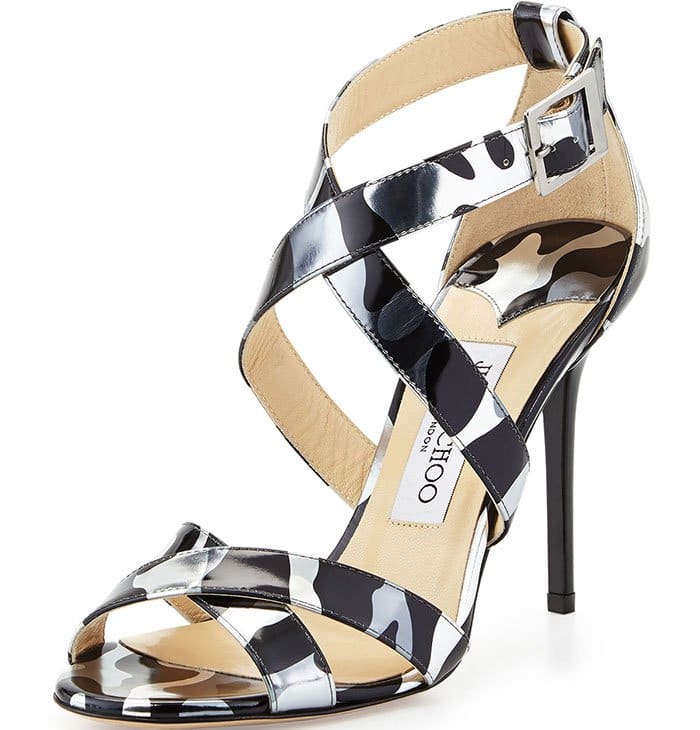 Jimmy Choo "Lottie" Sandals Black Patent Leopard