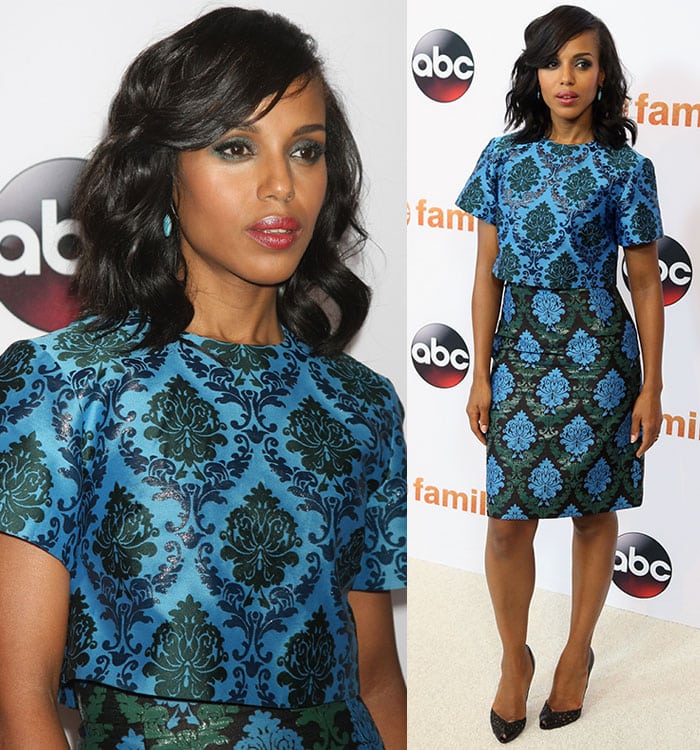Kerry Washington's glossy red lipstick and full eyelashes