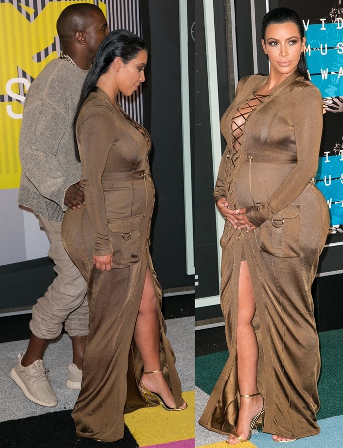Kanye West styled his over-sized sweater and pants with a pair of trainers from his eponymous shoe collaboration with Adidas