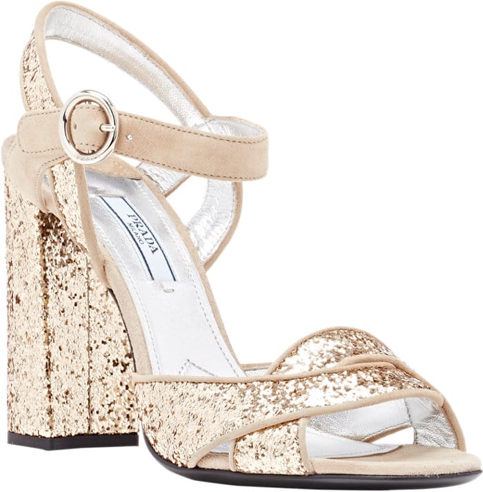 Prada Suede Glitter Ankle-Strap Sandals