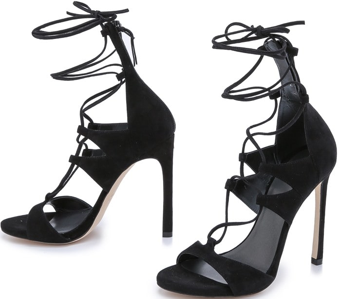Stuart Weitzman Black Leg Wrap Suede Sandals