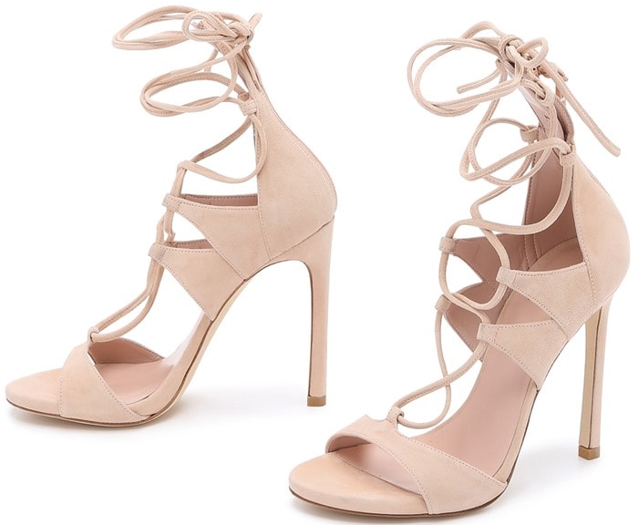Stuart Weitzman Nude Leg Wrap Suede Sandals
