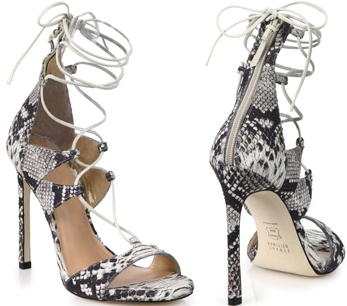 Stuart Weitzman Snake-Embossed Leather Lace-Up Sandals