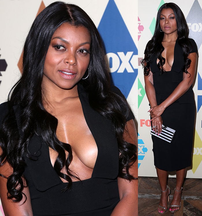 Taraji P. Henson toting a striped Edie Parker clutch
